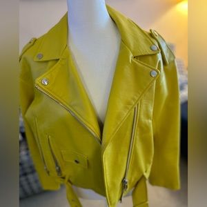 Hello beautiful yellow, vegan leather moto jacket!